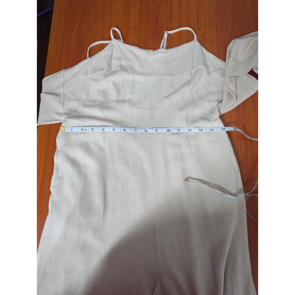 Anrabess Linen Blend Tie Back Jumpsuit Romper Wide leg Cream sz LARGE EUC - Picture 10 of 12